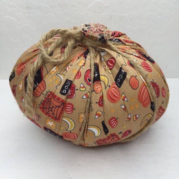 Handmade Halloween Fabric Pumpkins Set 2 Decorative Plush Spooky Twine Accents - Picture 9 of 16